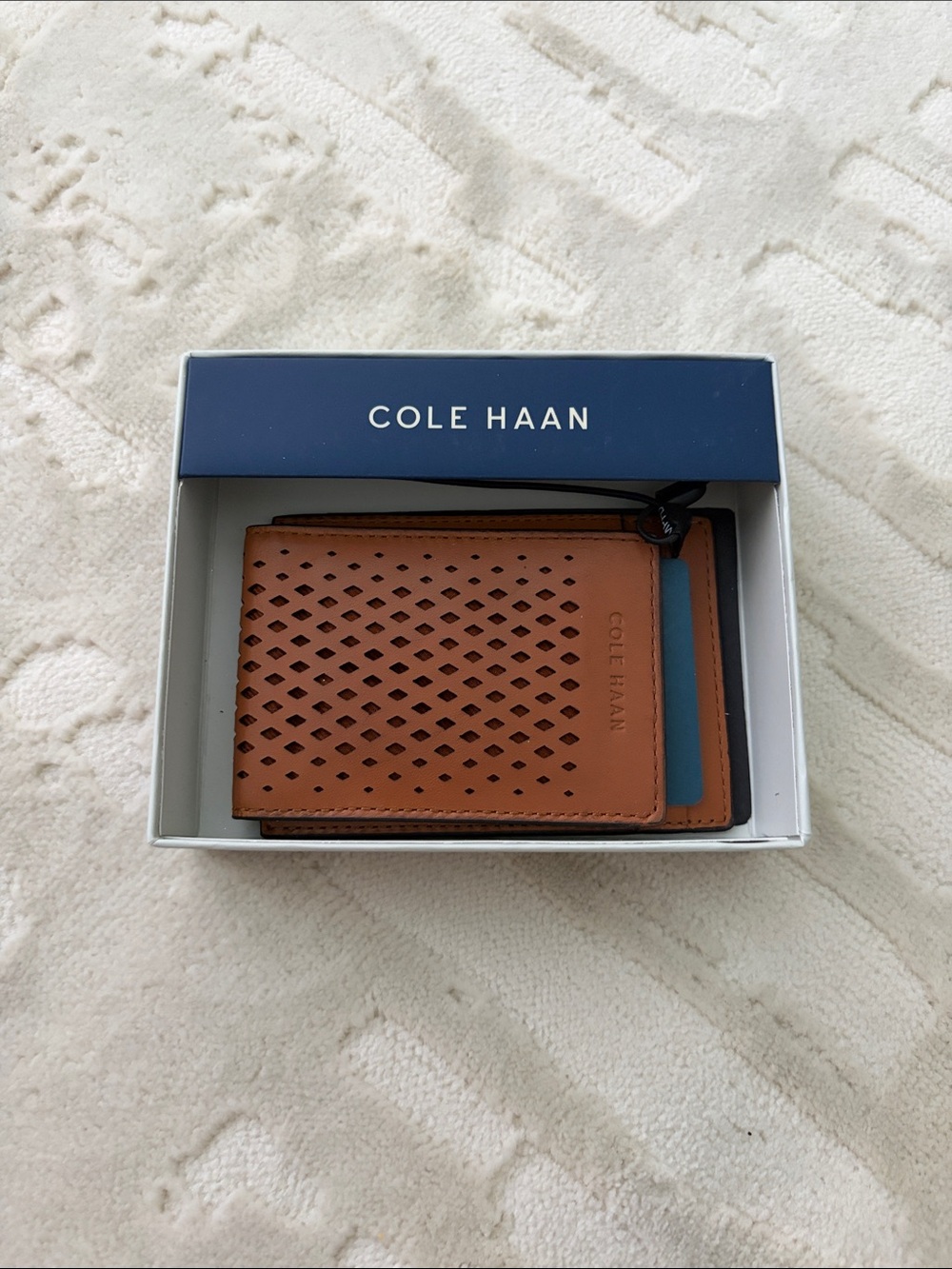 Cole Haan Tan Perforated Leather Card & Key Holder